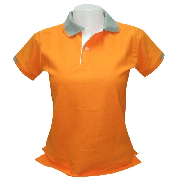 เสื้อโปโลหญิงสีส้ม ปกสีเทาท็อปดราย