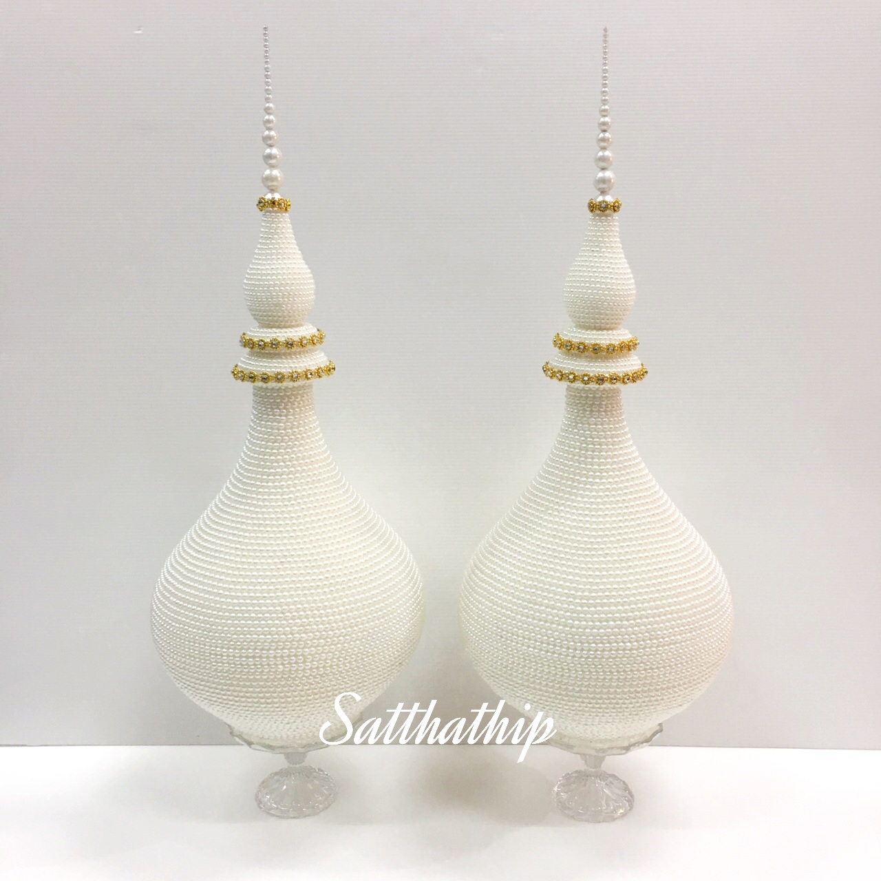 พานพุ่ม - พานพุ่มสักการะ - พานพุ่มเงินทอง - พานพุ่มสีขาว [8 นิ้ว/ 3,800บาท/คู่]
