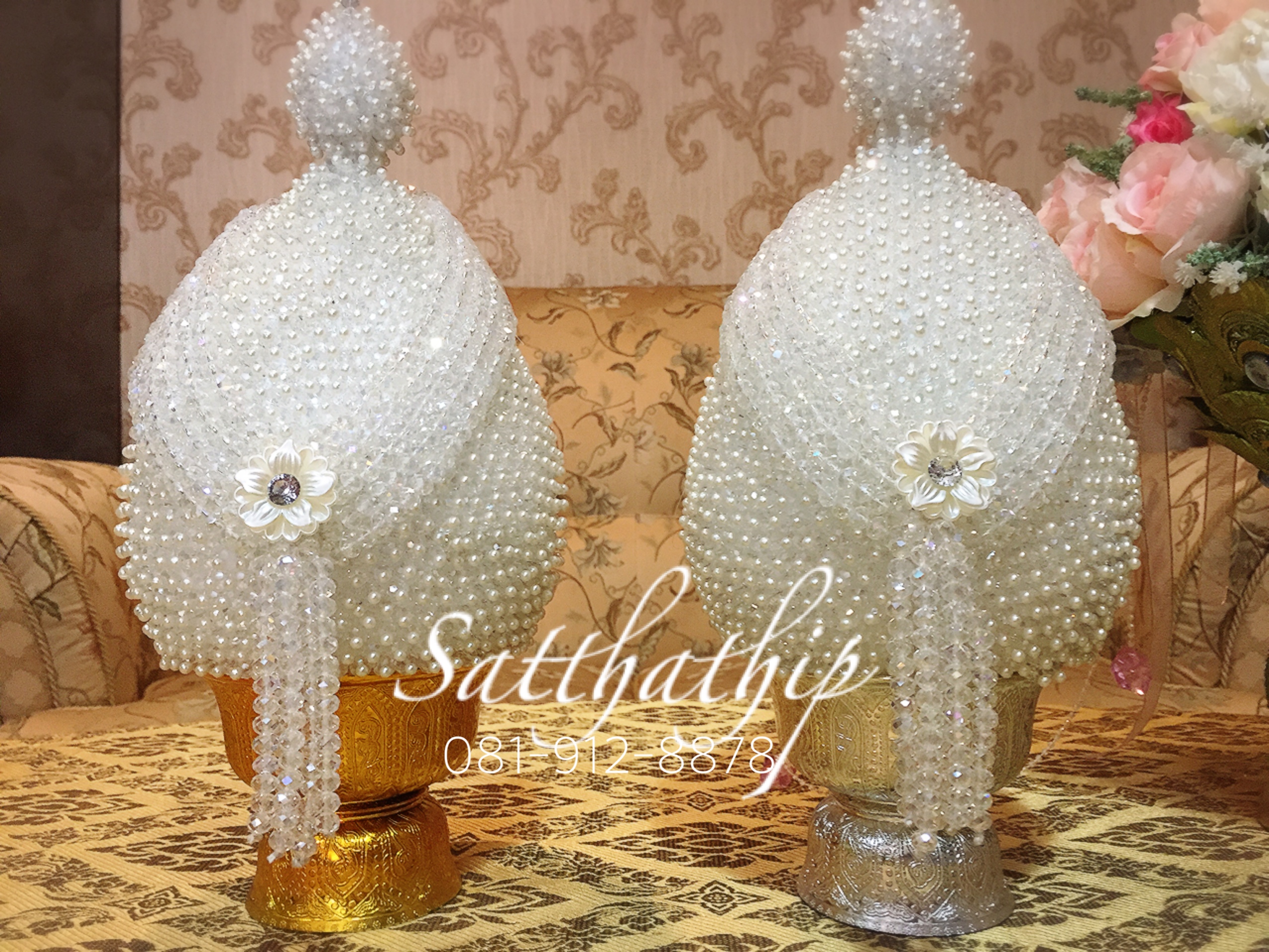 พานพุ่ม - พานพุ่มสักการะ - พานพุ่มคริสตัล สีขาว - Phan bush