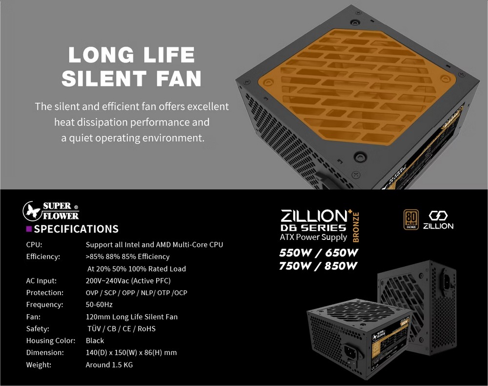 POWER SUPPLY SUPER FLOWER ZILLION 80+ BRONZE 750WATT [3Y]