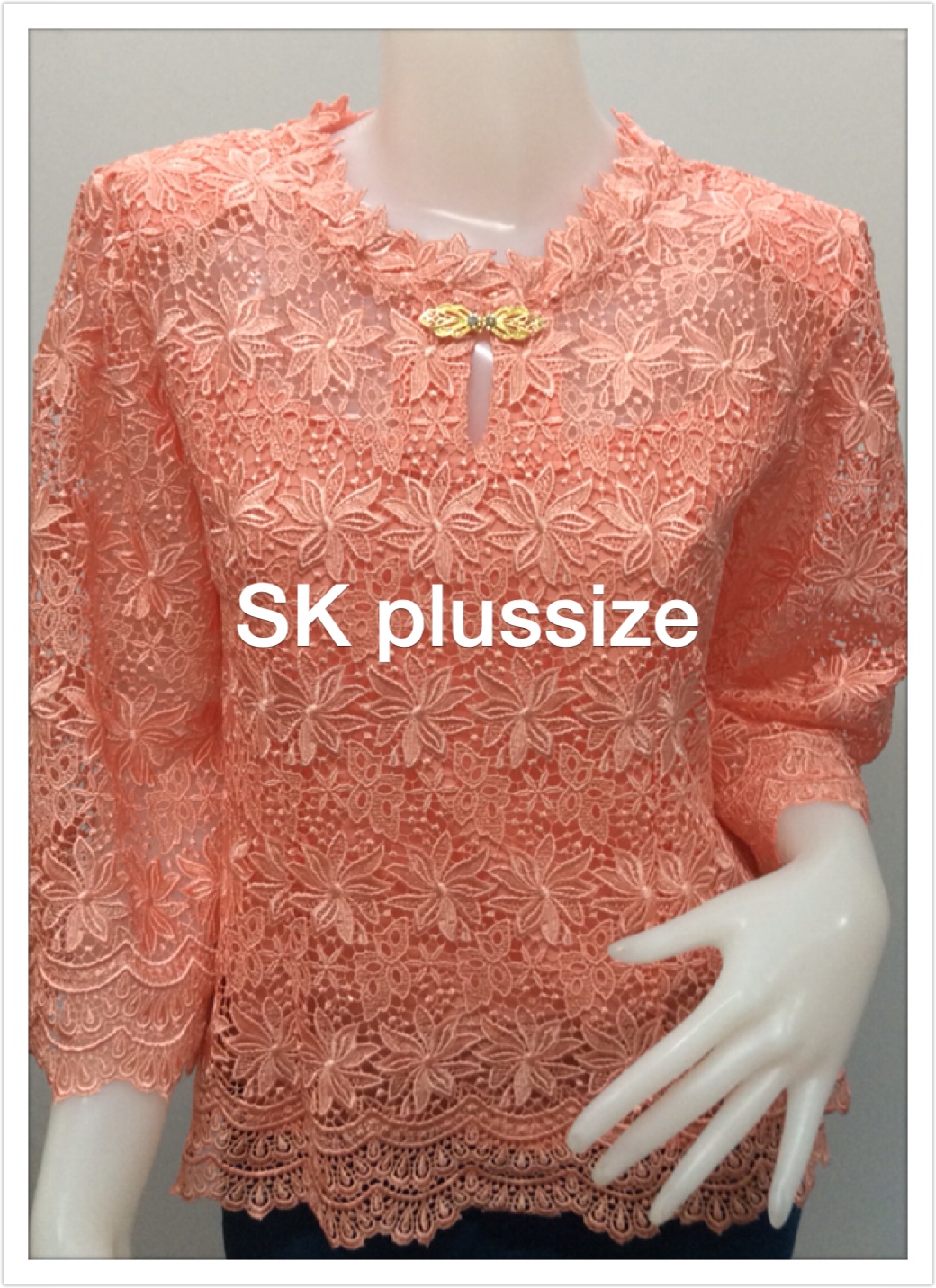 เสื้อลูกไม้ คอจีน สีส้มโอลด์โรส แขน 4 ส่วน รอบอก 44 นิ้ว