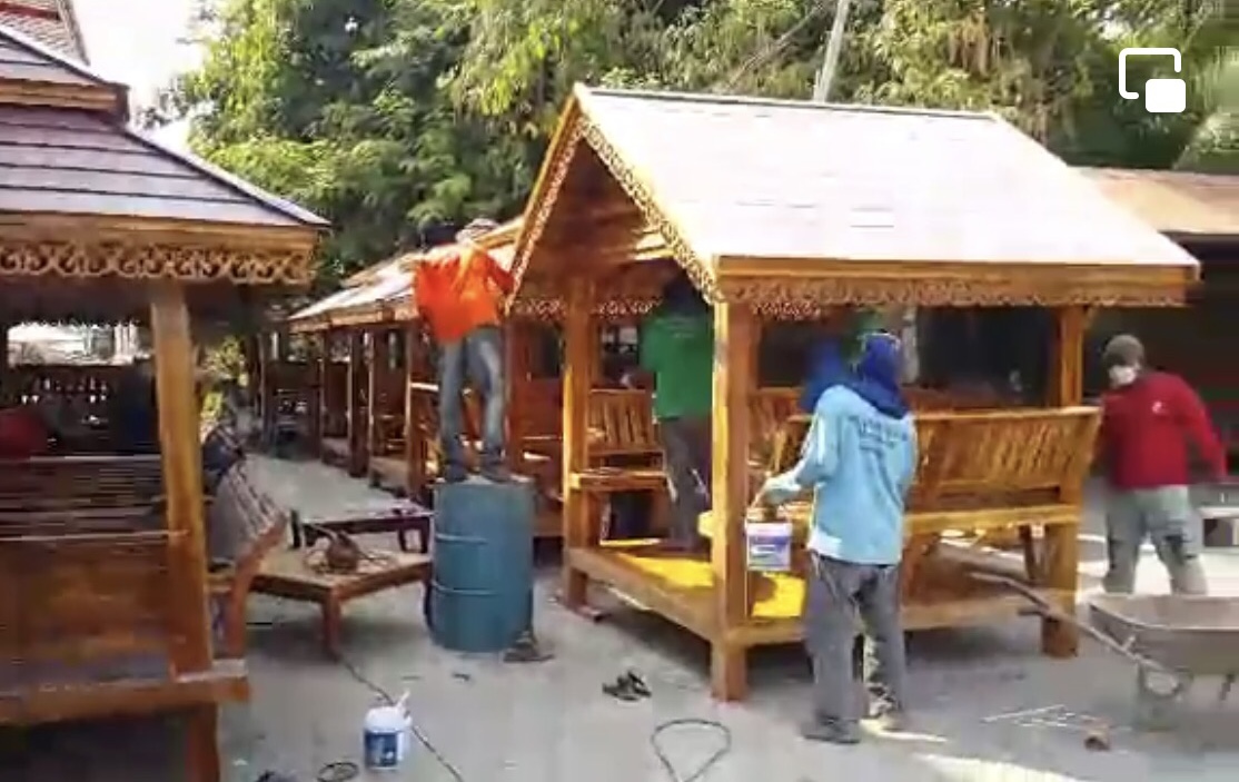 ( รหัส DT1-3x3 ) ศาลา แหย่งเสาตรง ไม้สัก สีโอ๊ค คาตาล2ชั้น เชิงเรียบโมเดิอร์น / ขนาด 3.00x3.00x3.00 เมตร