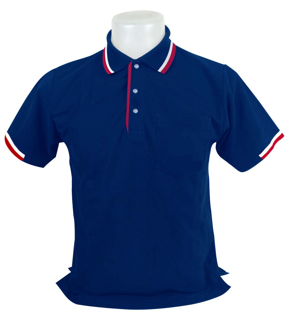เสื้อโปโลสีน้ำเงิน ปกสีน้ำเงินลายธงชาติ พรีออเดอร์