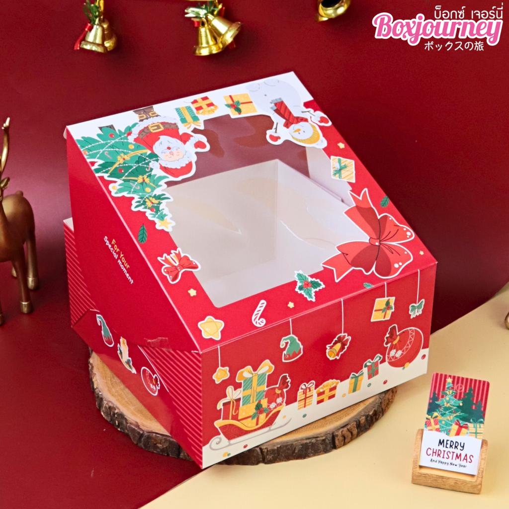 กล่องเค้ก 1 ปอนด์ ลาย Merry Red 20.3 x 20.3 x 10 cm. 10 ใบ (09-9107)