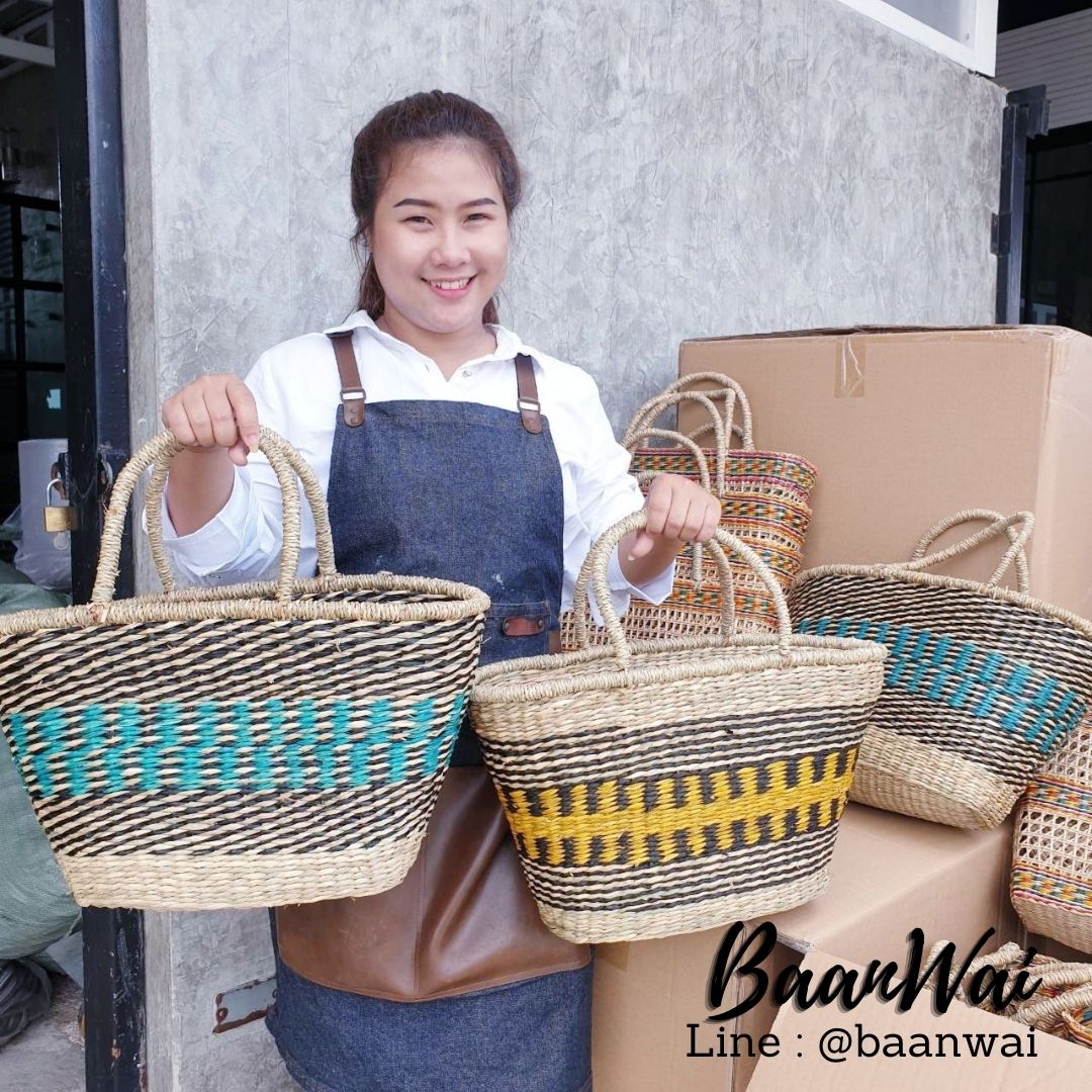 กระเป๋าสานหญ้าทะเล กระเป๋าถือ ขนาดใหญ่ (ก.2)