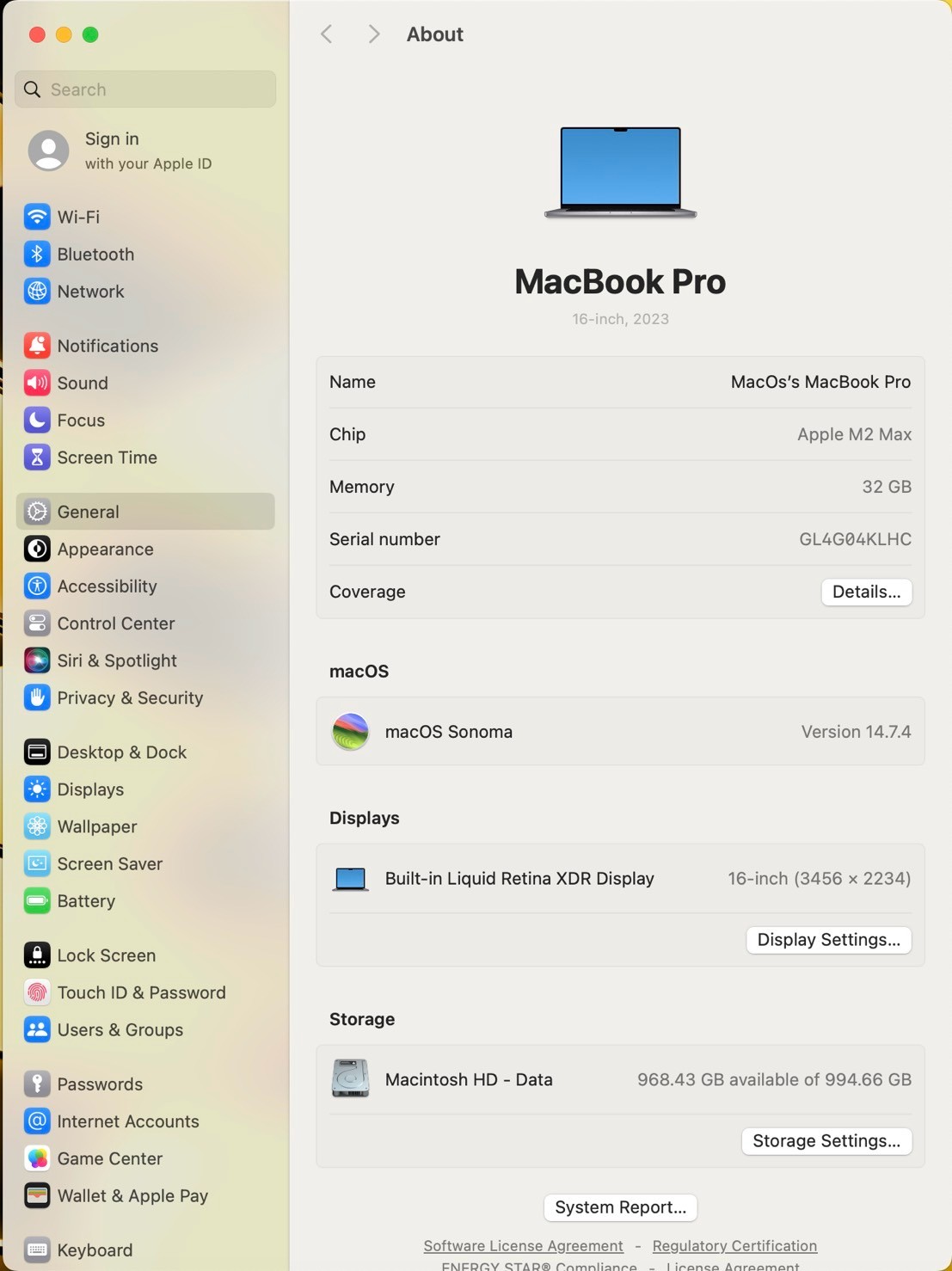 MacBook Pro 16" (M2 Max, ปี 2023) 32/1TB Space Gray