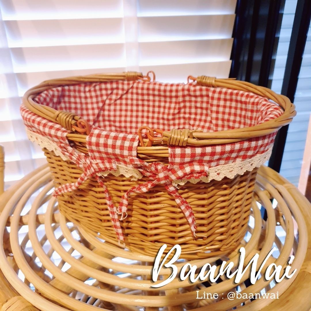 ตะกร้าหวาย ตะกร้าใส่ของ บุผ้าด้านใน