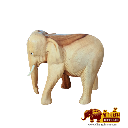 ช้างแกะสลักสีธรรมชาติ ( งวงลง ) 6 นิ้ว