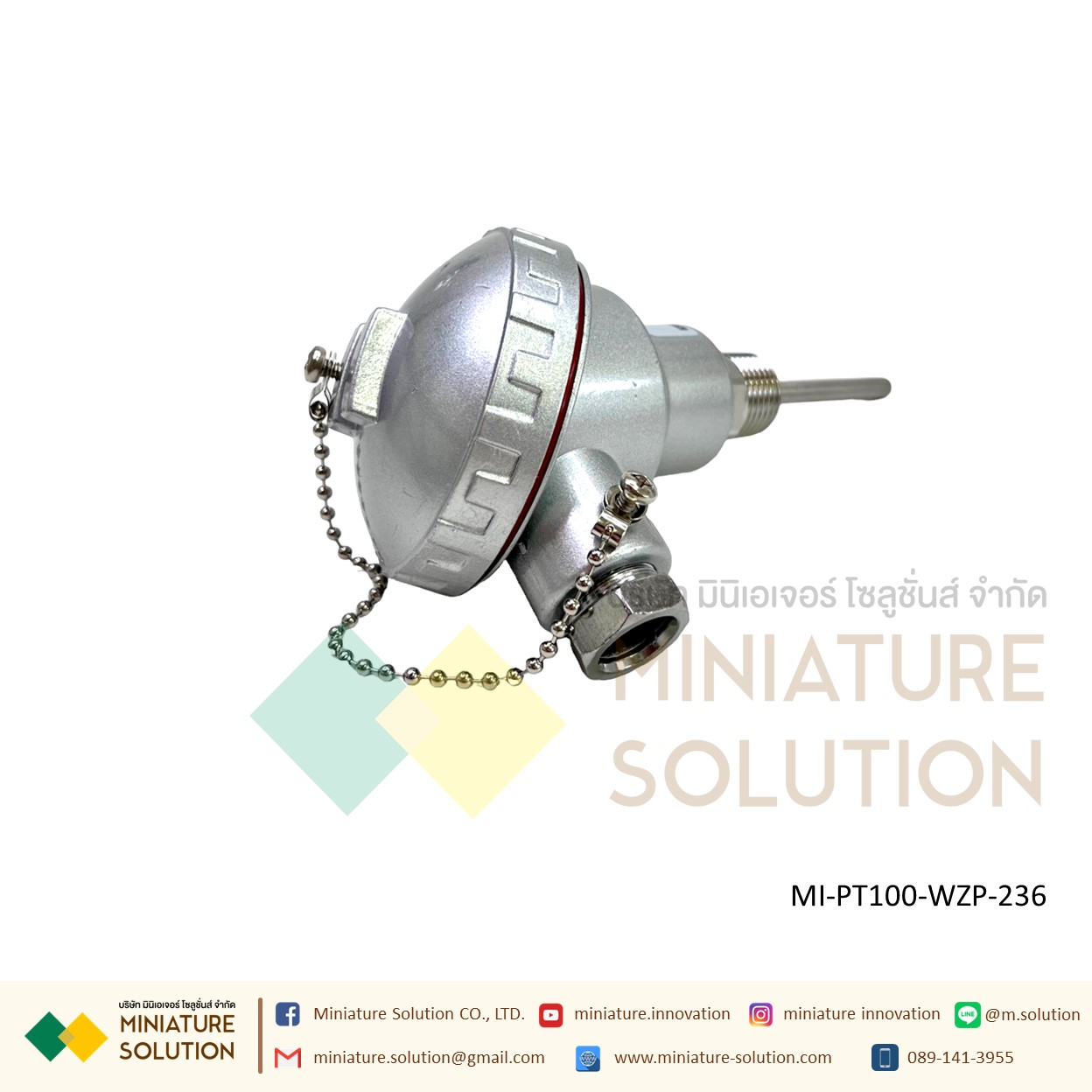 เซนเซอร์ วัดอุณหภูมิ WZP-236 RTD Temperature Sensors PT100 RTD Sensor, 6mm Dia, 50mm Long, 3 Wire, -50 +250°C Max