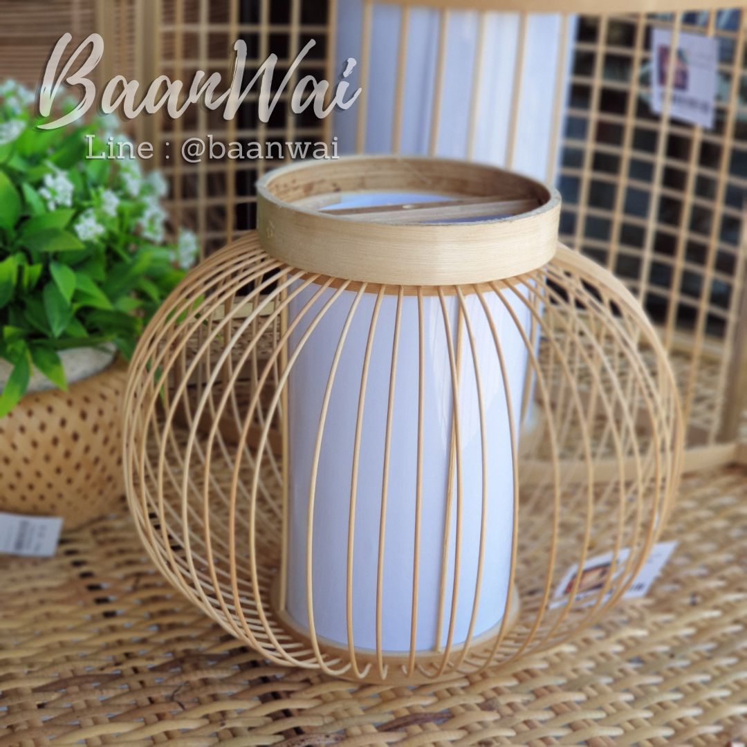 โคมไฟไม้ไผ่ แบบตั้งโต๊ะ ทรงกลม