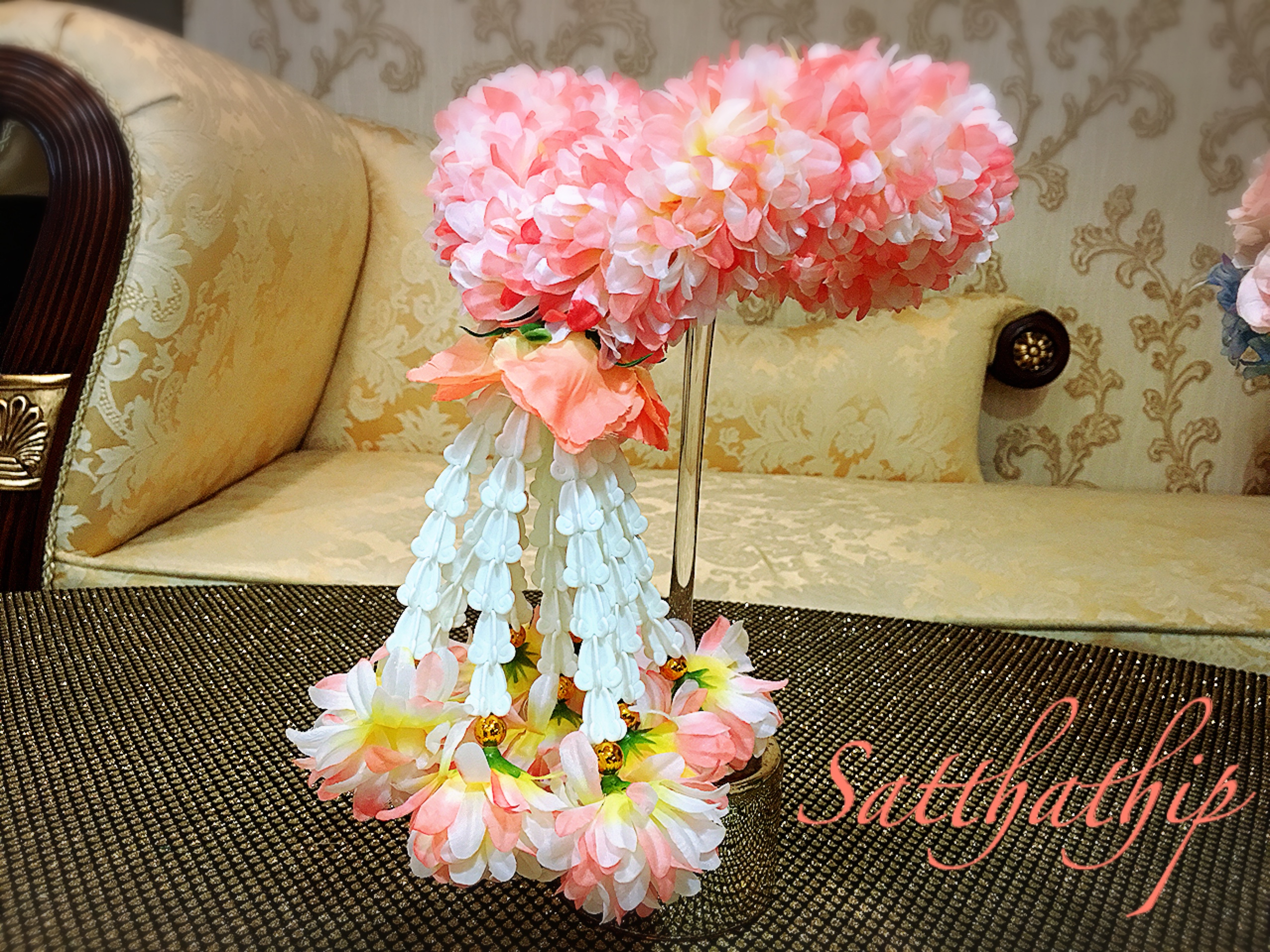 พวงมาลัยผ้า - พวงมาลัยดอกมัม ประดิษฐ์ - พวงมาลัยถวายศาลพระภูมิ - Fabric Garland