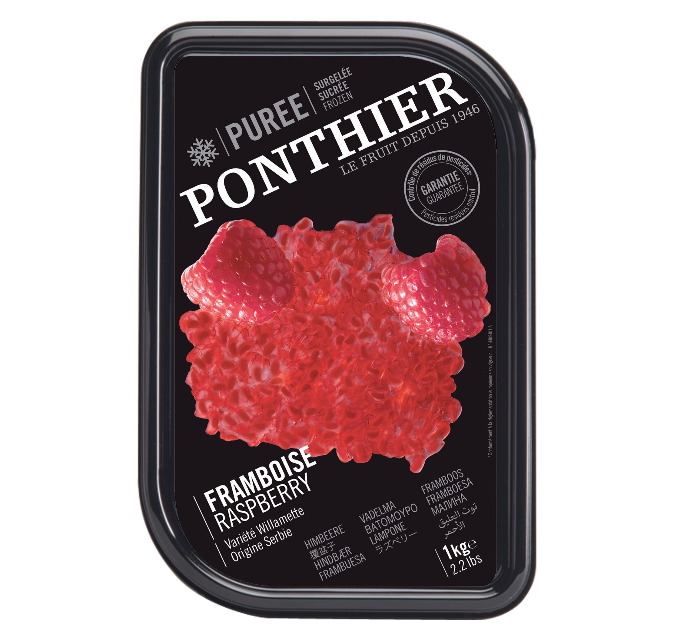Ponthier Frozen Raspberry Puree 1 KG. ราสพ์เบอรี่พูเร่ แช่แข็ง น้ำหนักสุทธิ 1,000 กรัม (สินค้าแช่แข็ง)(05-7738)