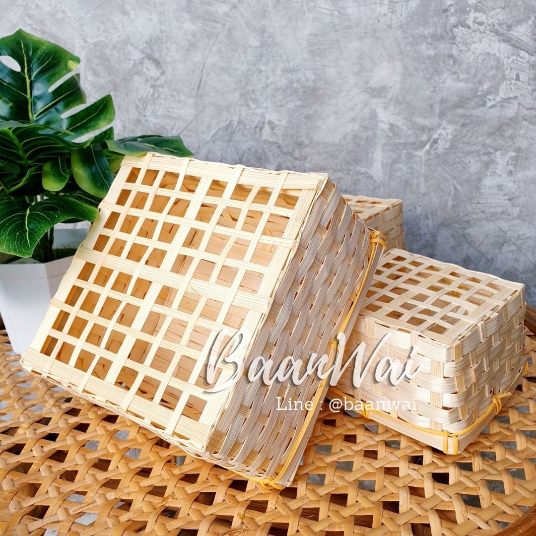 กล่องไม้ไผ่ กล่องใส่ขนม กล่องไม้ไผ่มีฝาปิด กล่องไม้ไผ่ทรงเหลี่ยม