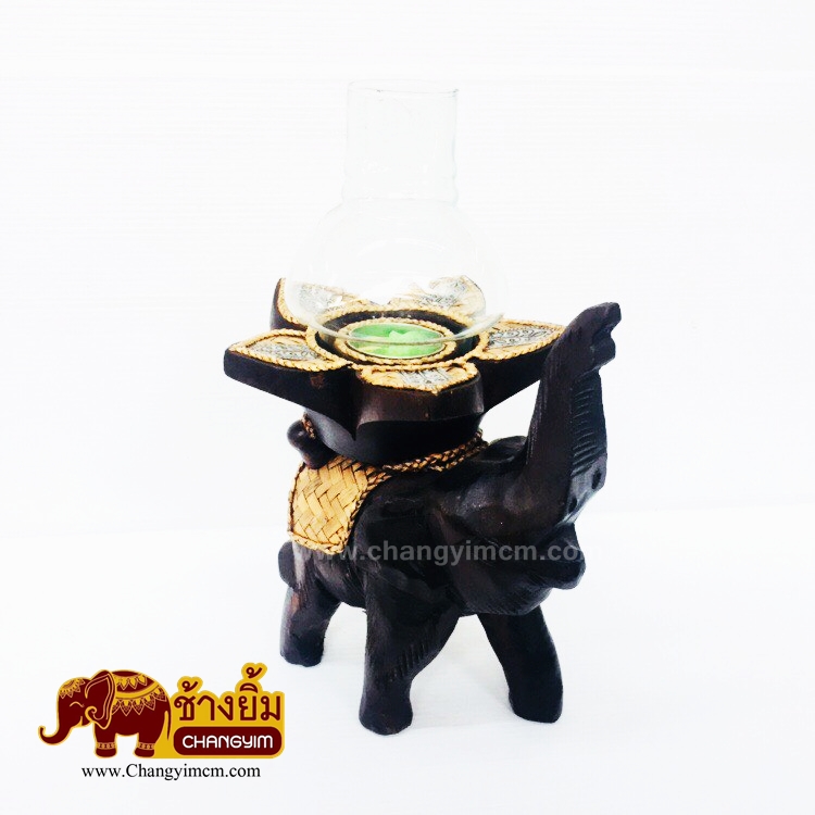 เชิงเทียนช้างชูงวง ( พร้อมแก้วครอบ )