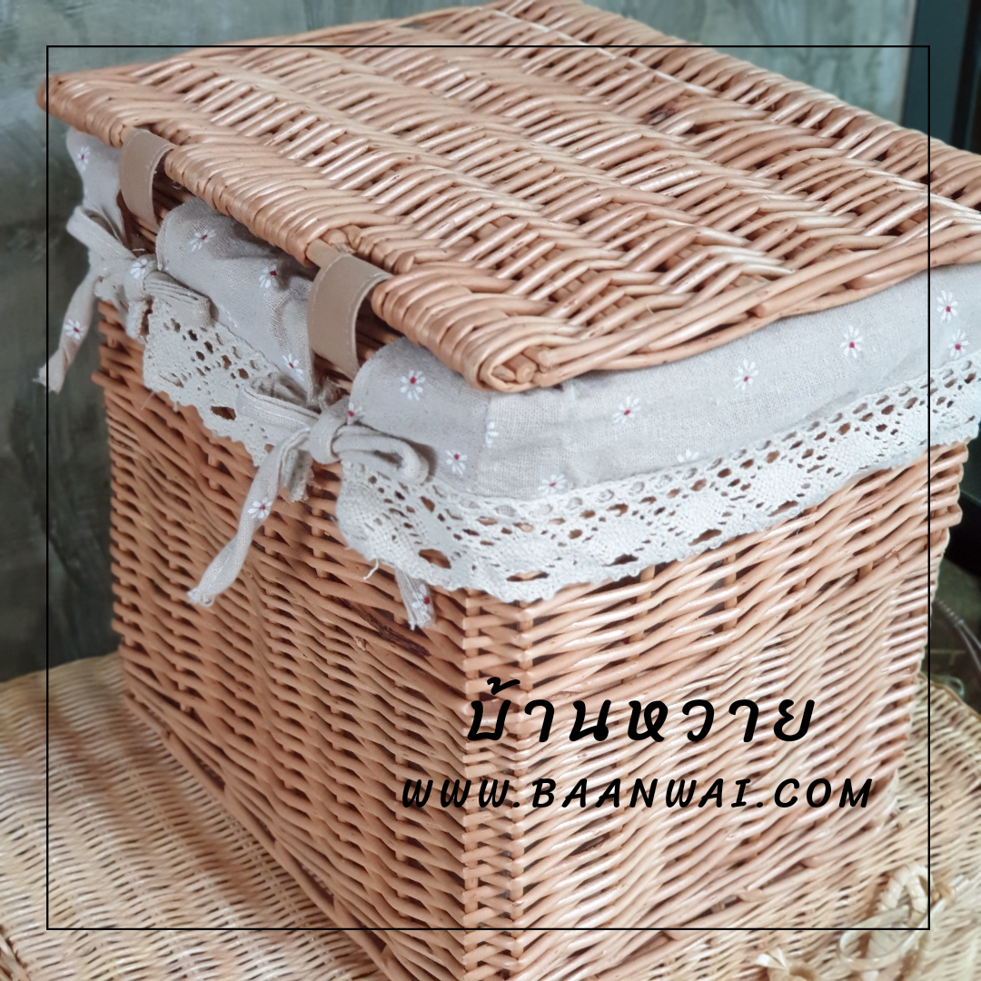 ตะกร้าหวายบุผ้า กล่องหวาย
