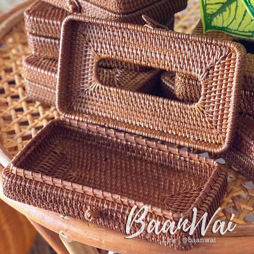 กล่องทิชชูหวายสานงานละเอียด กล่องทิชชู่หวายเวียน