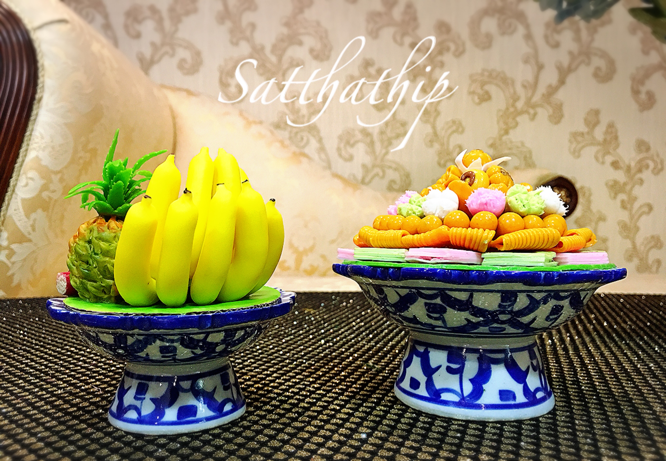 ชุดผลไม้ไทย 5 อย่าง พานขนมไทย 9 อย่าง ประดิษฐ์จากดิน