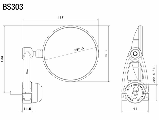 Rizoma - กระจกมองหลัง รุ่น Spy arm สำหรับรถทุกรุ่น ราคาข้างละ bs303b