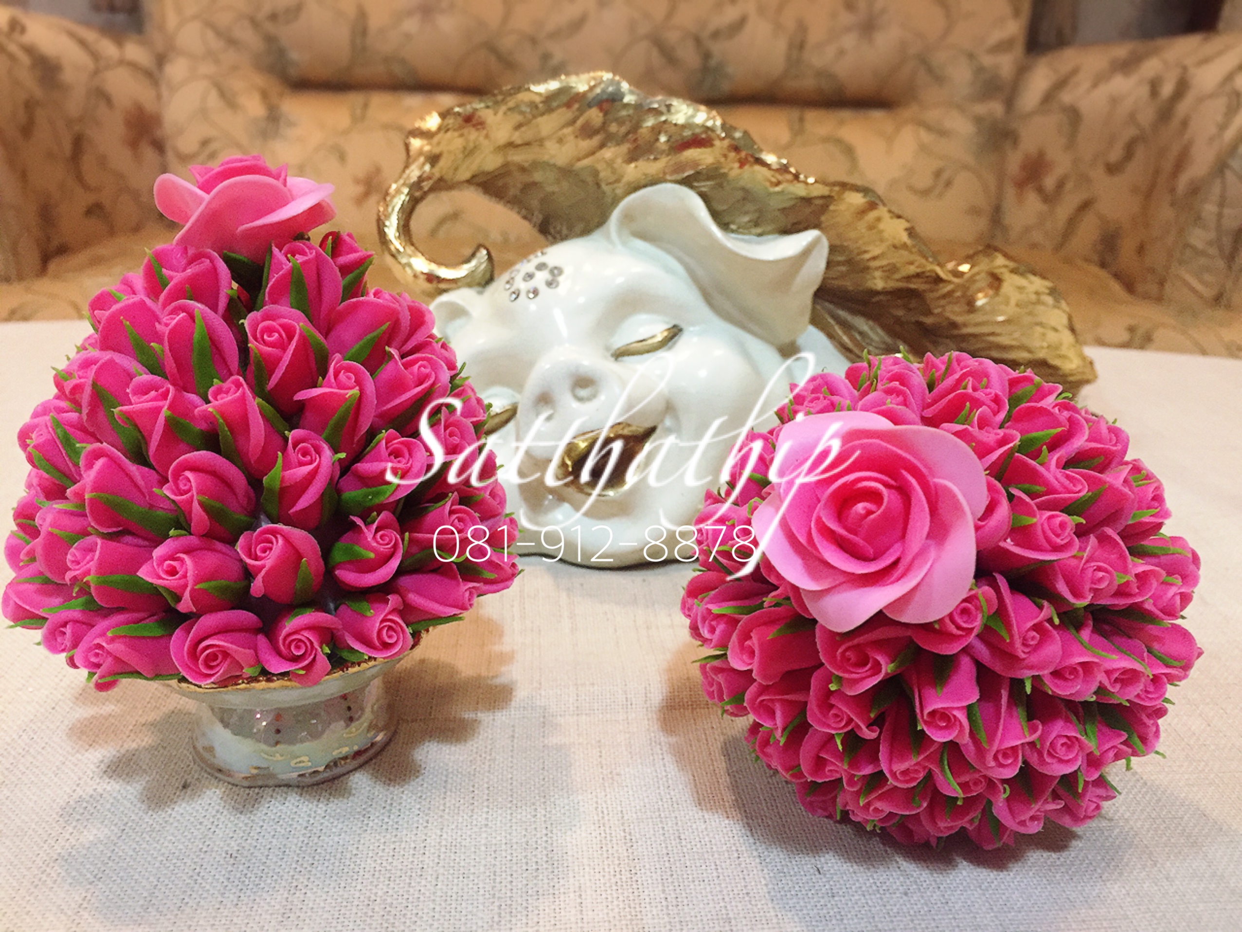 พานพุ่มดอกกุหลาบ ประดิษฐ์จากดิน [3.5 นิ้ว 1,100 บาท/คู่]