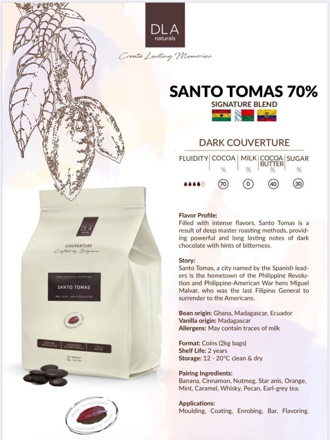 DLA Santo Tomas Dark Chocolate Couverture 70 % DLA ซานโตโทมัส ดาร์ค ช็อคโกแลตคูเวอร์เจอร์ 70 % (05-8763)