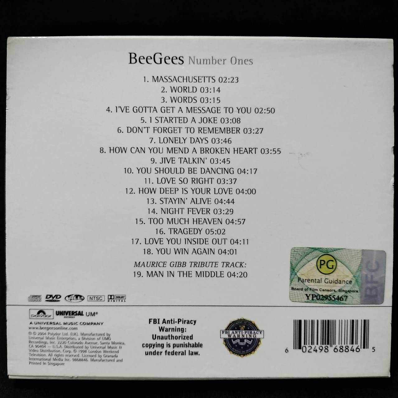 Bee Gees – Number Ones / SINGAPORE / CD+DVD / แผ่นดี
