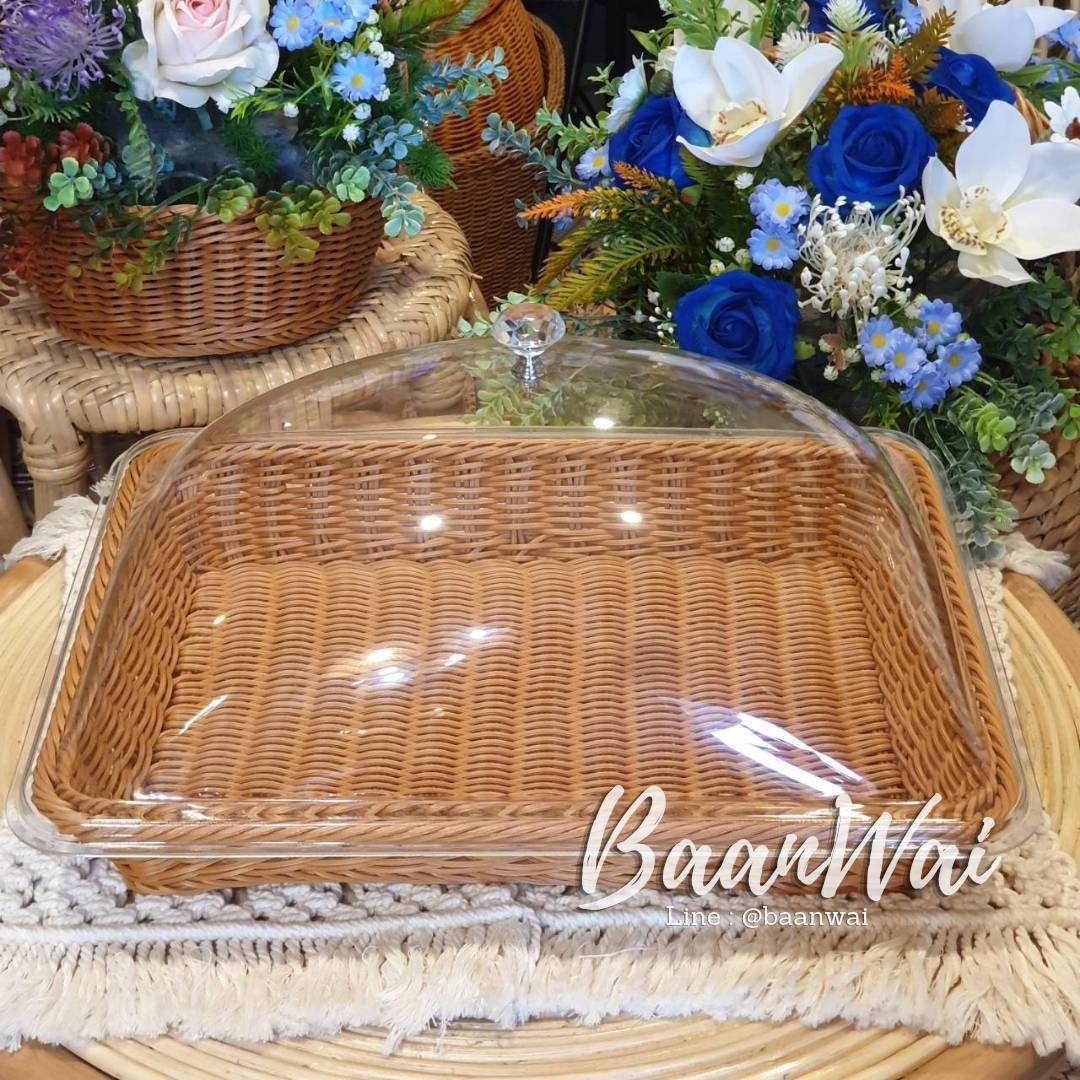 ถาดหวายเทียม ฝาครอบใส