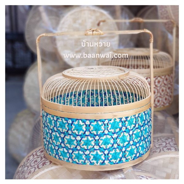 ปิ่นโตไม้ไผ่ ลายพิกุล ขนาด 12 นิ้ว รุ่นฝากรงนก