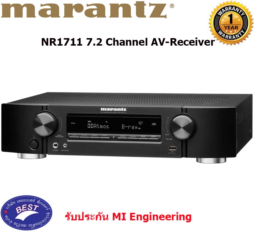 Marantz NR1711 Slim 7.2Ch 8K Ultra HD AV Receiver with HEOS Built-in