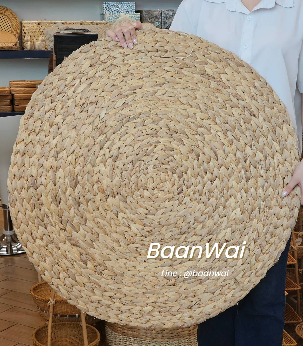 พรมปูพื้นทรงกลม มี 80cm - 2 m เสื่อผักตชวาพรมผักตบชวา แผ่นรองนั่งทรงกลม