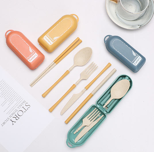 ชุดช้อนส้อมพกพา,ชุดช้อนส้อมตะเกียบมีดหลอดพกพา,ชุดช้อนส้อมฟางข้าวสาลี