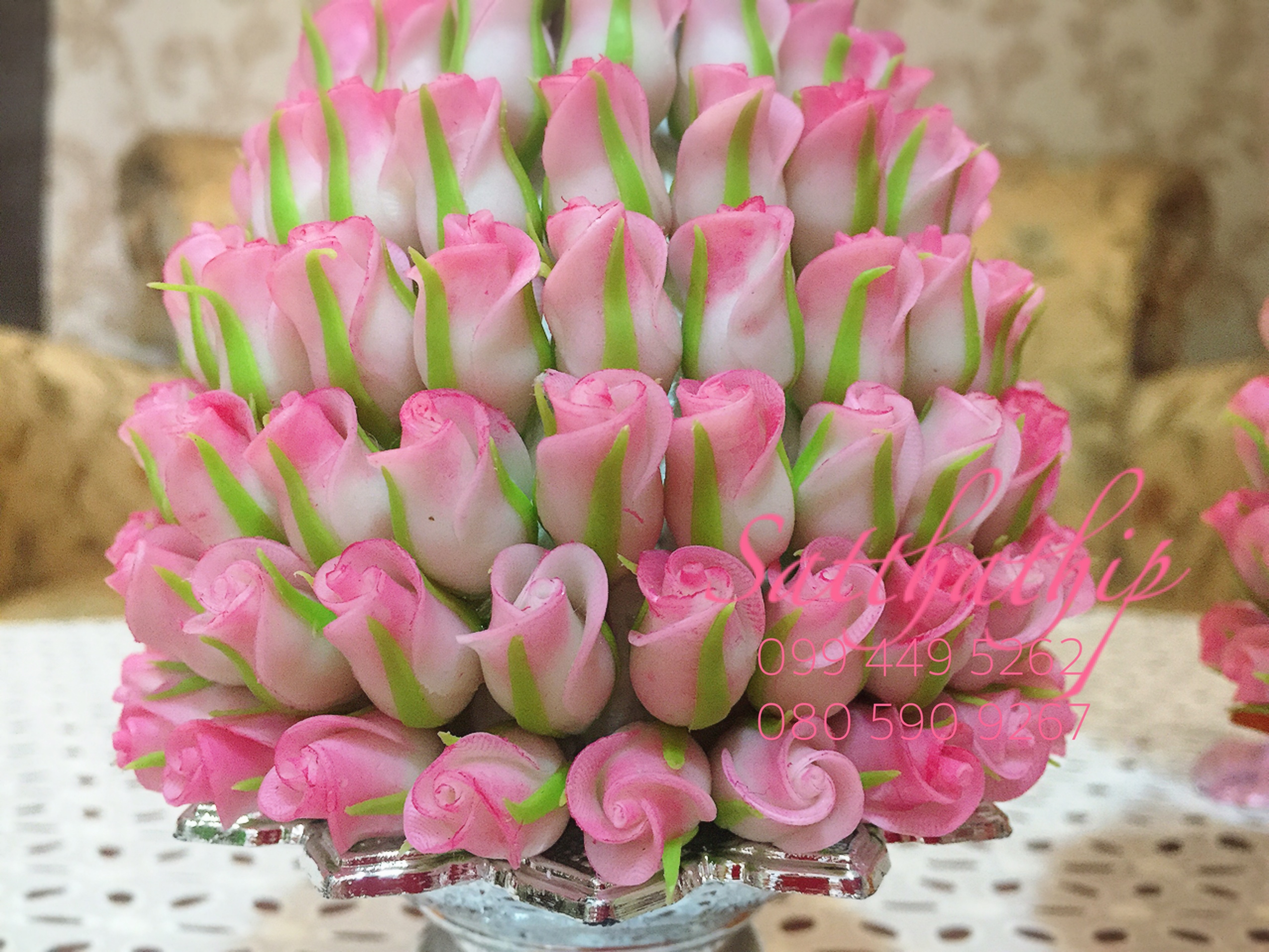 พานพุ่มดอกกุหลาบ ประดิษฐ์จากดิน [4 นิ้ว 1,590 บาท/คู่]