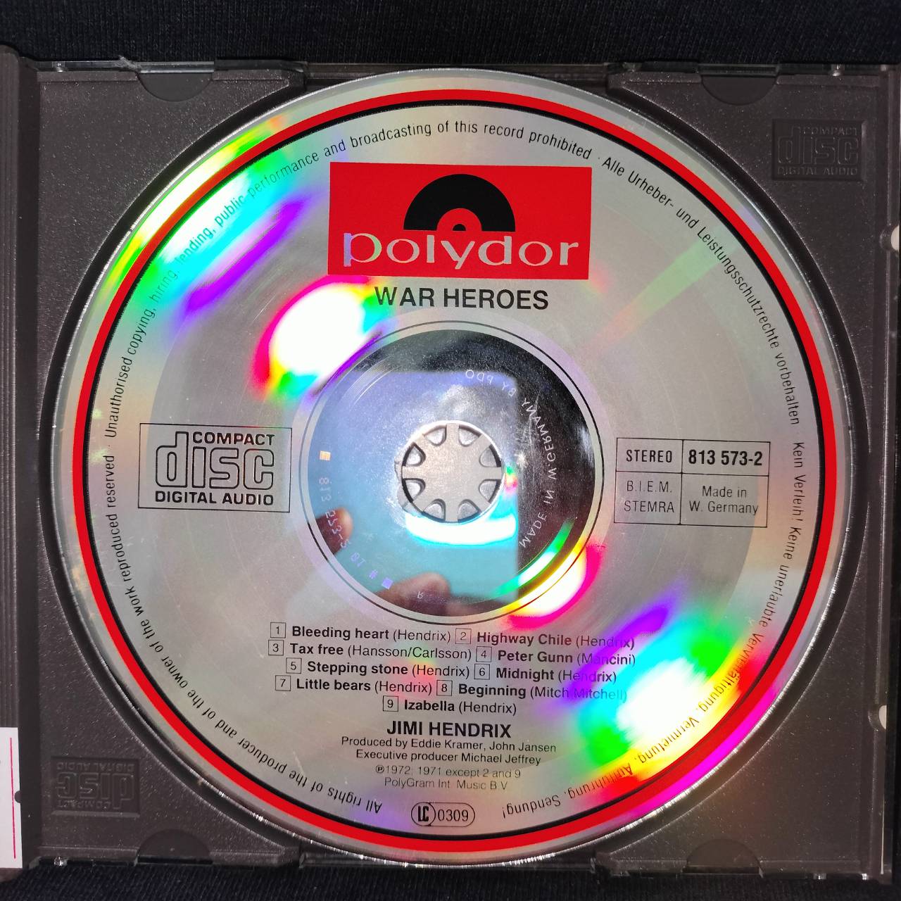 Jimi Hendrix – War Heroes / GERMANY / ปกมีจุดเหลือง / ทะลุขอบ(ไม่โดนเนื้อแผ่น) / แผ่นดี