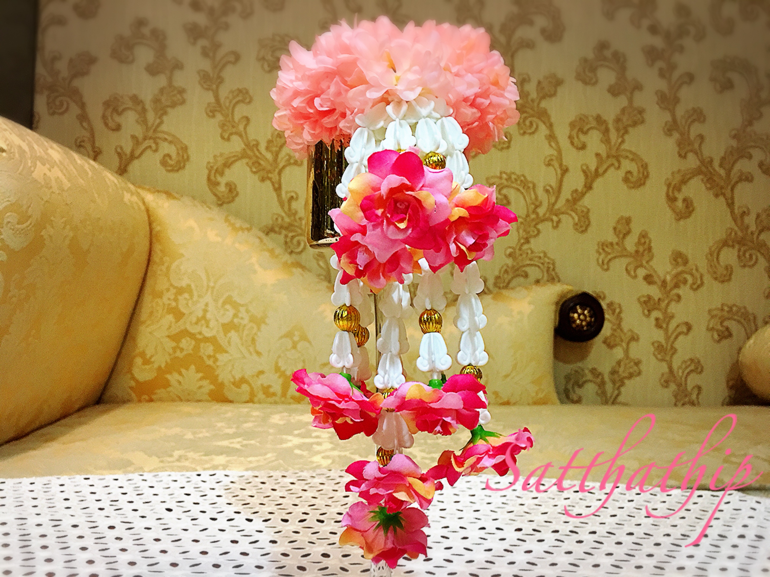 พวงมาลัยผ้า - พวงมาลัยดอกมัม ประดิษฐ์ - พวงมาลัยถวายศาลพระภูมิ - Fabric Garland