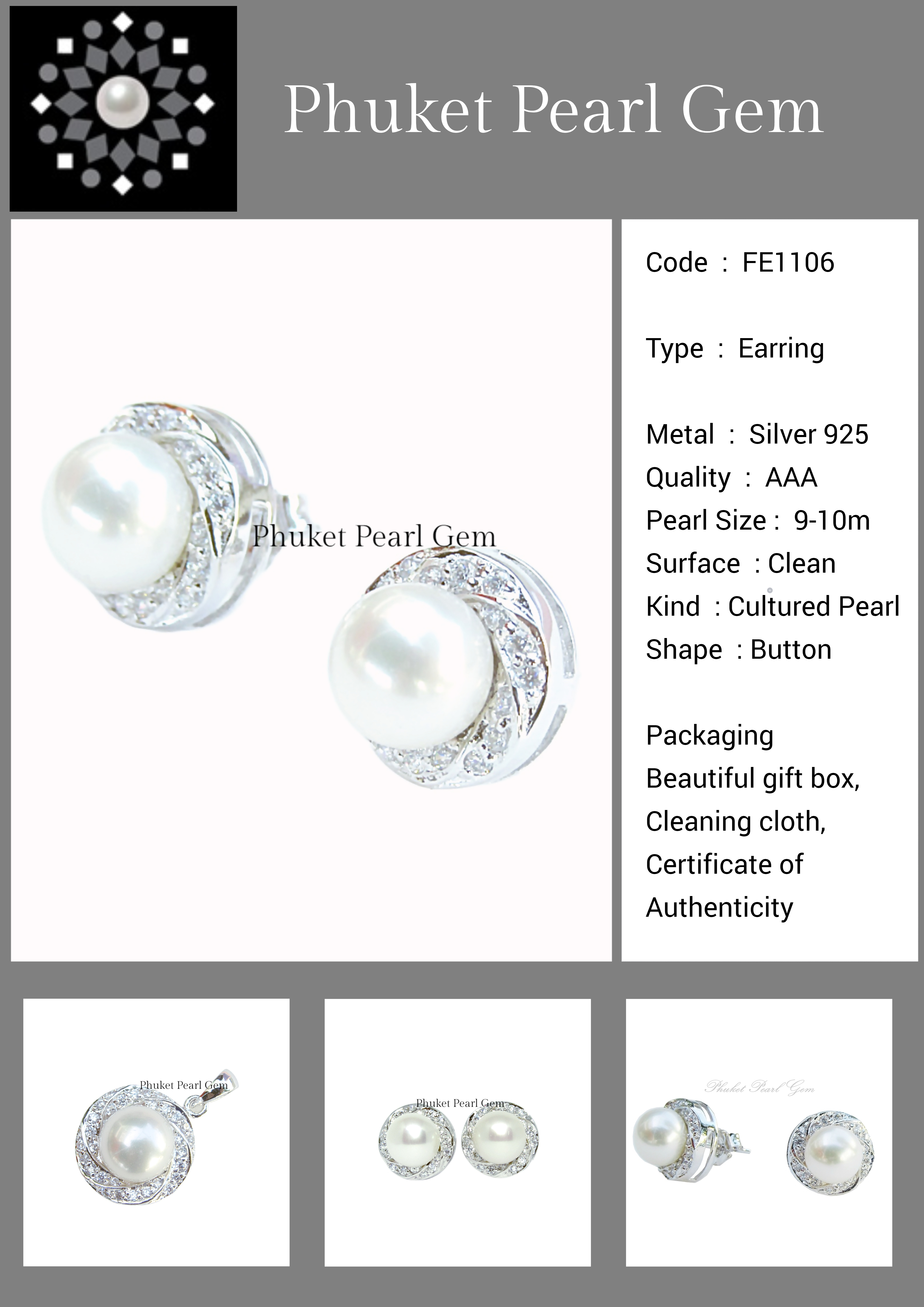 Phuket Pearl Gem Earring ต่างหูไข่มุกแท้ สวยหรู มีระดับ