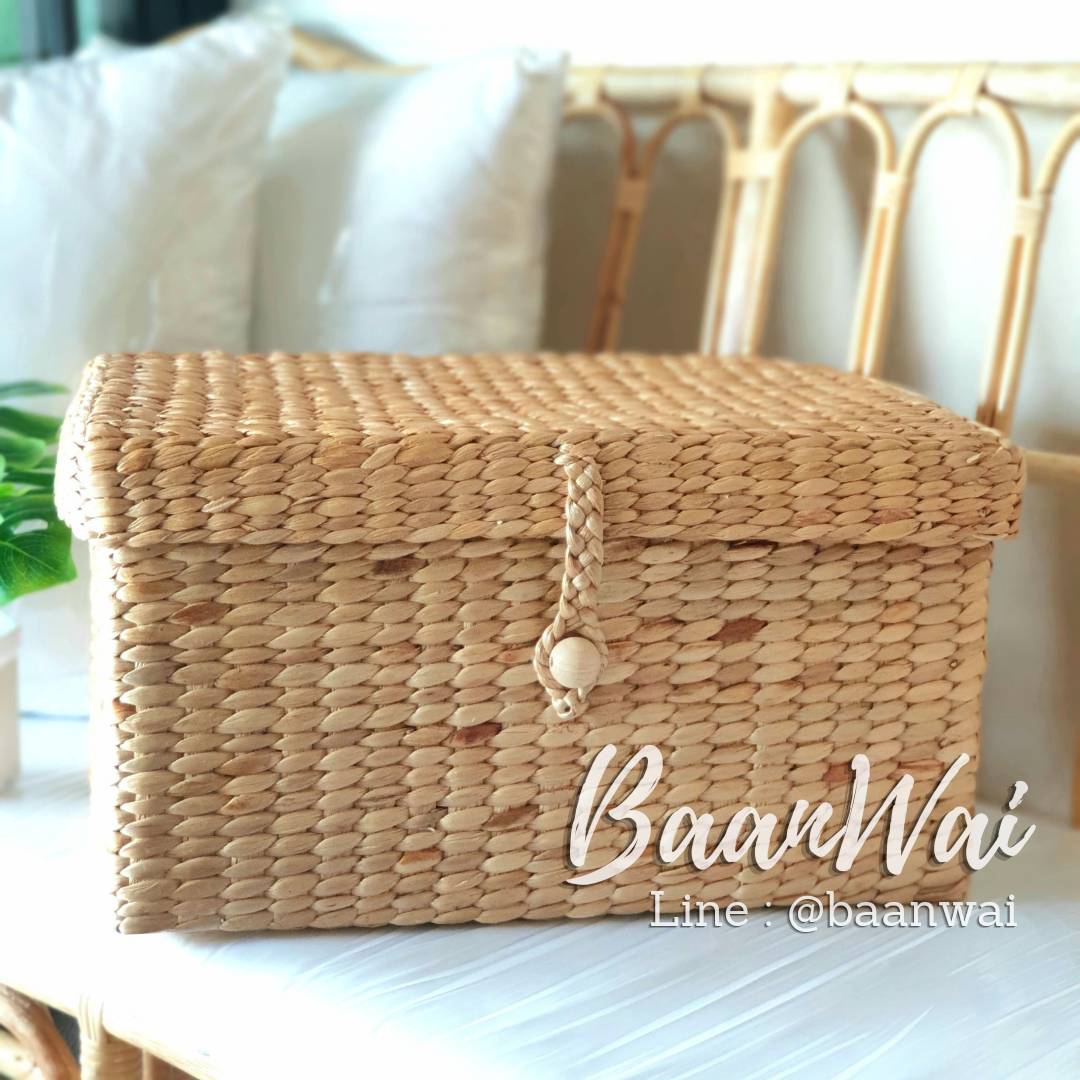 กล่องผักตบชวา กล่องเก็บของ ฝาปิดกระดุมหน้า