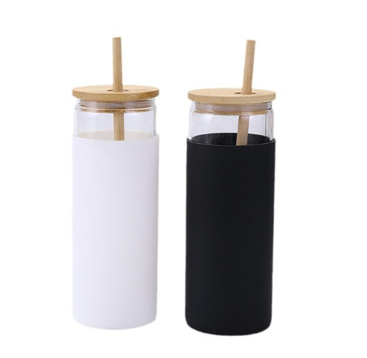 แก้ว,แก้วน้ำ,แก้วกาแฟพร้อมฝาปิด,แก้วกาแฟพร้อมหลอดฝาปิดไม้ไผ่,แก้วพร้อมที่หุ้มซิลิโคน,500ml