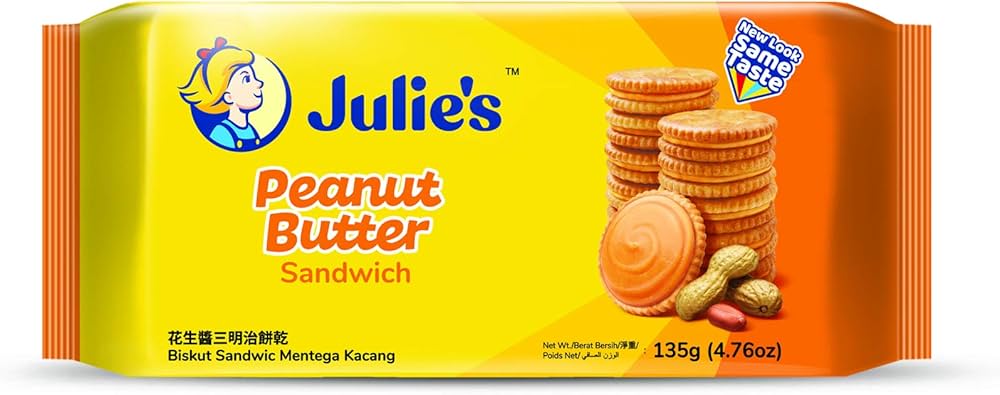 จูลี่ส์ พีนัท บัตเตอร์ แซนด์วิช บิสกิต 135 กรัม Julie's Peanut Butter Sandwich 135 g. (05-9116)