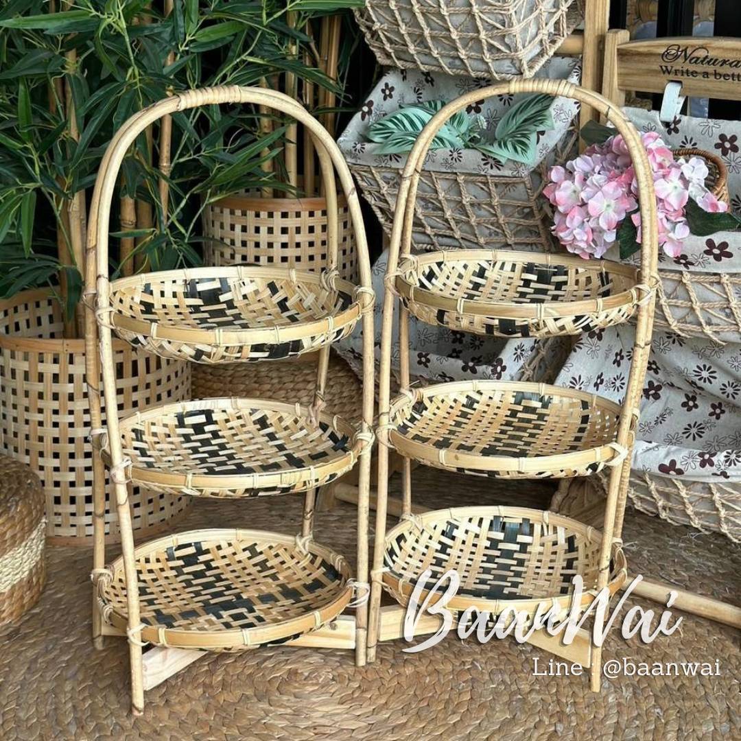 ชั้นวางไม้ไผ่ รูตะแกรง สีทูโทน