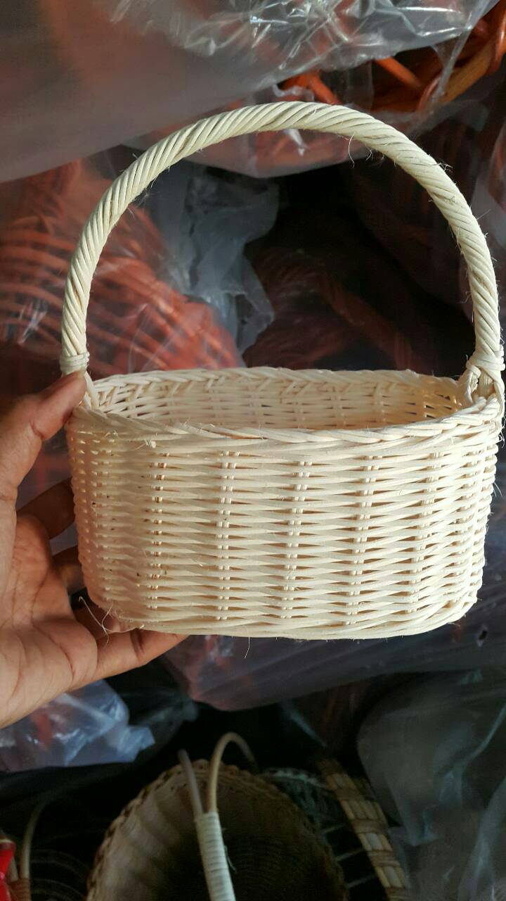 ตะกร้าหวายฟอก ขนาด 6 นิ้ว ตะกร้าหวายสีขาว ตะกร้าหวายทรงกลม ตะกร้าหวายดิบ