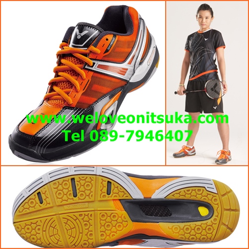 รองเท้า Badminton Victor สีส้มตัดเงินดำ สำหรับนักกีฬาแบดโดยเฉพาะ สวย เบา สบาย SH-A850O