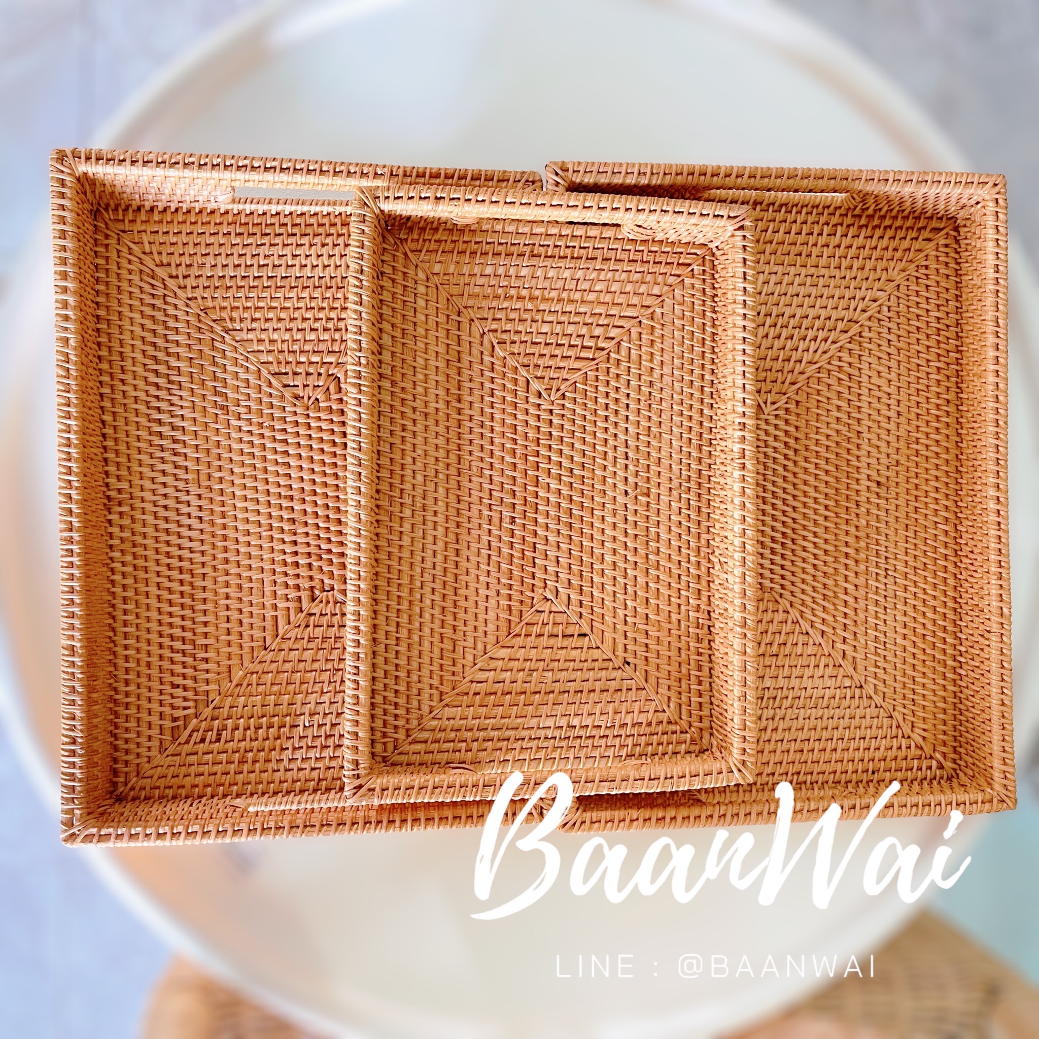 ถาดหวายสาน ทรงเหลี่ยม