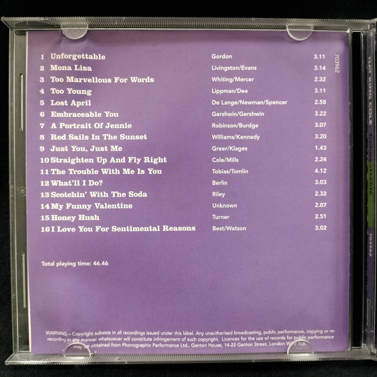 Nat King Cole – Unforgettable / UK / แผ่นดี