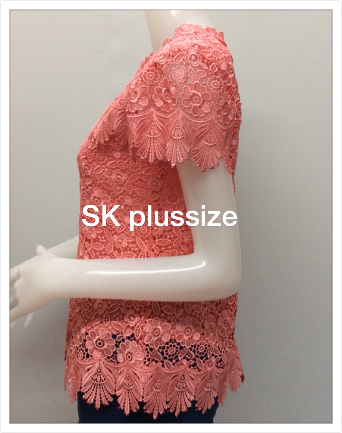 เสื้อลูกไม้ ชายเสื้อเฉียง สีโอลด์โรส รอบอก 38 นิ้ว