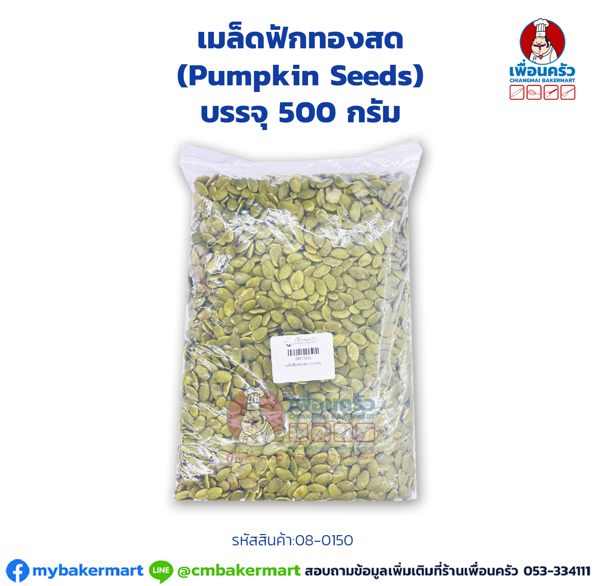 เมล็ดฟักทองสด (Pumpkin Seeds) แบ่งบรรจุ 500 กรัม. (08-0150-31)