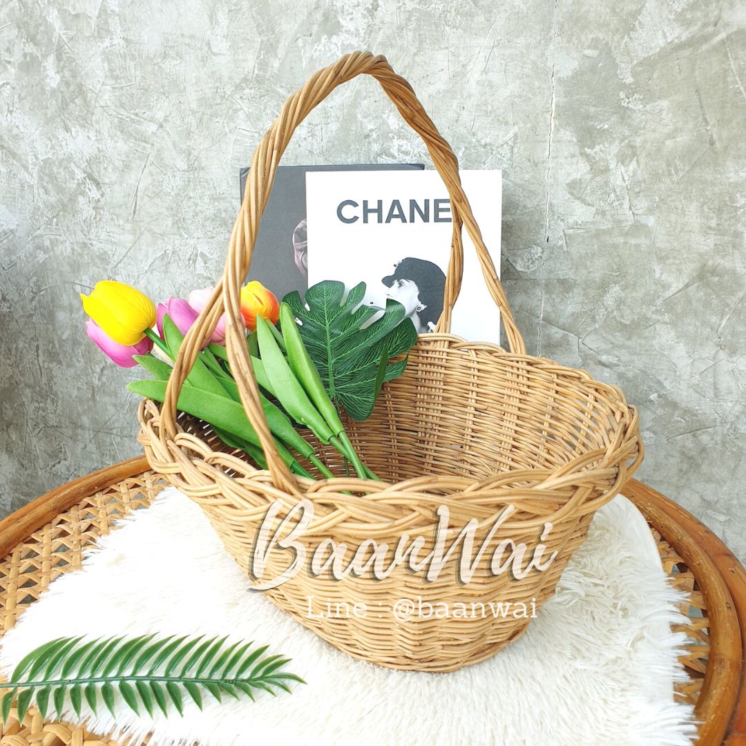 ตะกร้าหวายหูโค้ง ทรงรี ตะกร้าหวายทรงรี