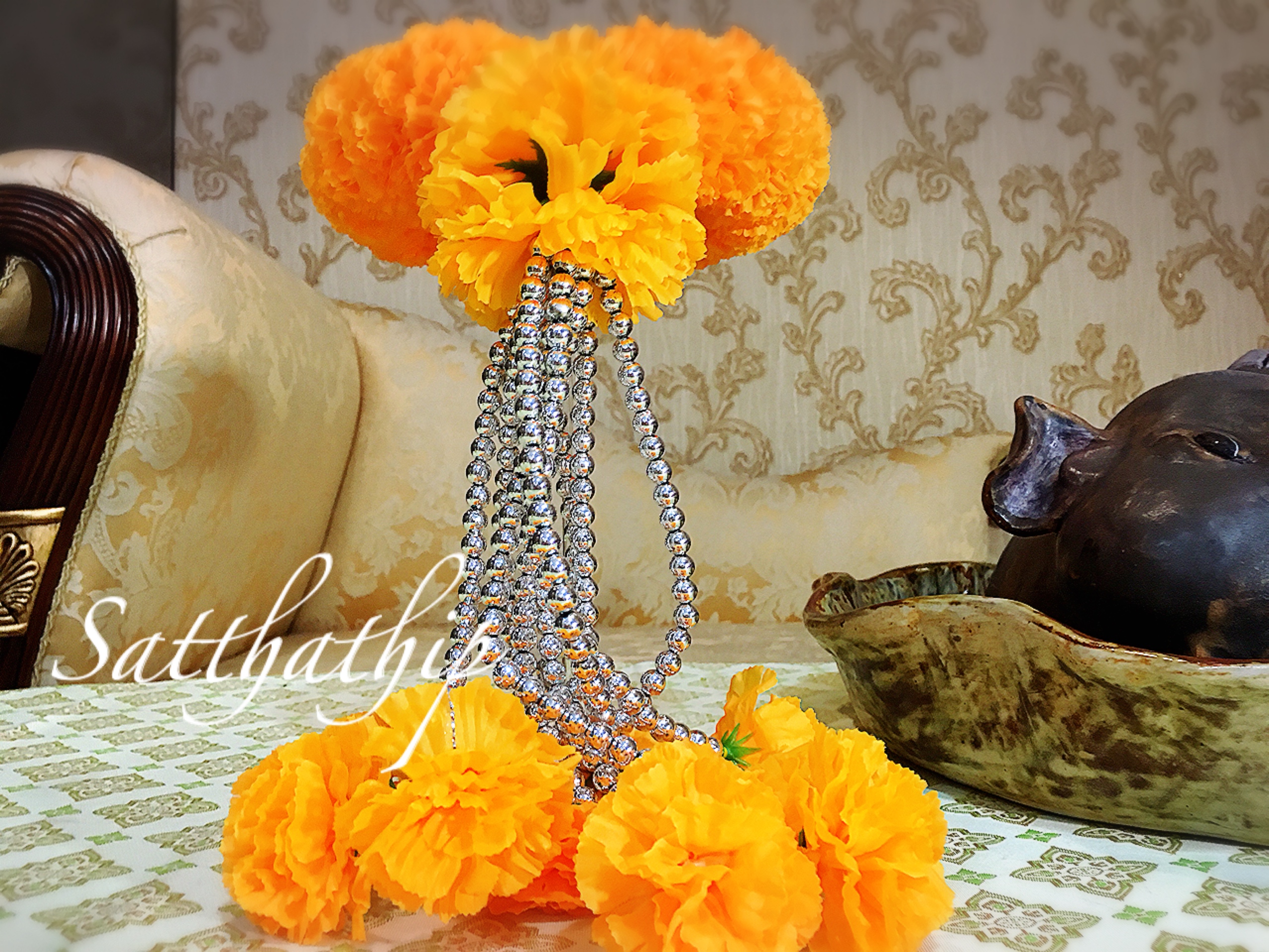 พวงมาลัยผ้า - พวงมาลัยดอกดาวเรือง ประดิษฐ์ - พวงมาลัยถวายศาลพระภูมิ - Fabric garland