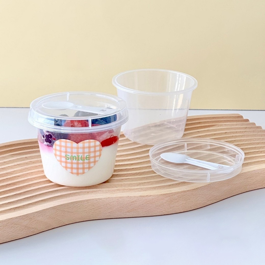 ถ้วยพุดดิ้ง PP กลม 220 ml. ฝาปิด+ ช้อน 25 ใบ (09-8154)