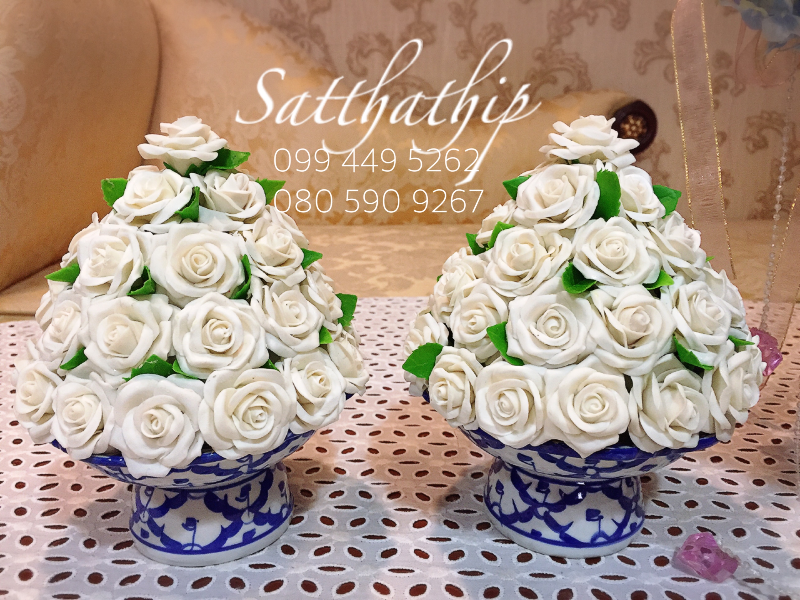 พานพุ่มดอกกุหลาบ ประดิษฐ์จากดิน [5 นิ้ว 1,350 บาท/คู่]