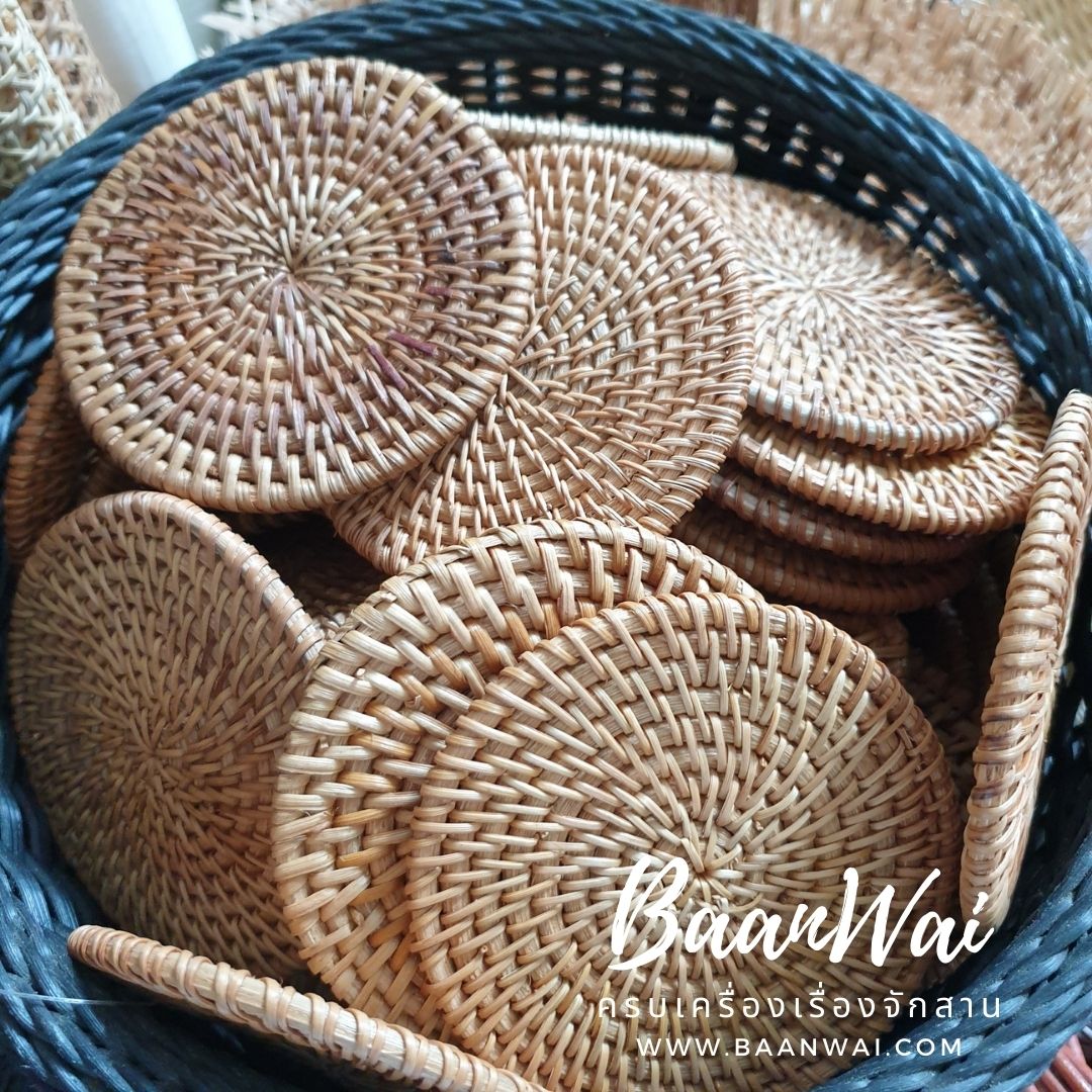 แผ่นรองแก้วหวาย ทรงกลม ขนาด 4 นิ้ว