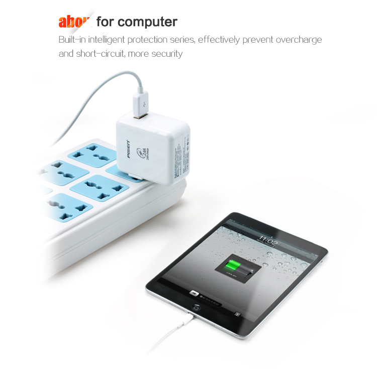 PISEN อะแดปเตอร์ชาร์จไฟ iPad Charger 2.4A USB 5 โวลล์ 2 แอมป์ ต่อเข้ากับไฟบ้าน 100-240V ปลั๊กไฟบิวอิน Built-in ในตัว สะดวกสบายเสียบได้ทันที ชาร์จเร็ว ไม่เปลืองไฟ ปลอดภัย ไม่ร้อน - สีขาว